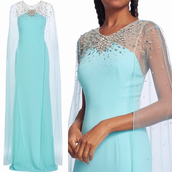 Jenny Packham Wren Embellished Cape Gown Long Dress
